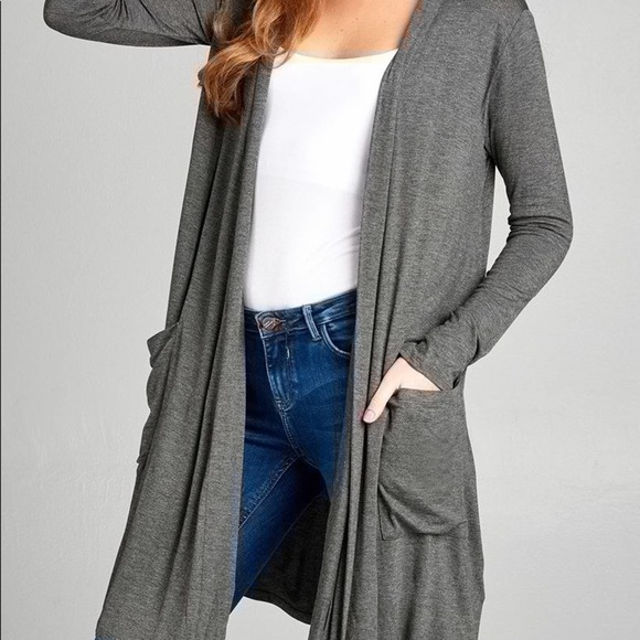 unknown Sweaters - Open Front Charcoal Grey Cardigan w/ Pockets sz OS